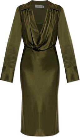 Blumarine Satijnen Jurk met Lange Mouwen - Dames - Feestkleedjes - Groen - S - Satijn - Kleedjes