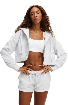 Cotton On Womens Active Plush Boxy Cropped Zip Through in Cloudy Grey Marle at Nordstrom, Size X-Large