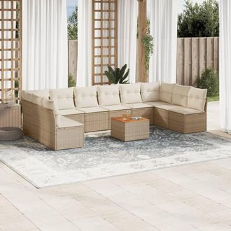 vidaXL Set De Sof&aacute;s De Jard&iacute;n 11pzas Con Cojines Rat&aacute;n Sint&eacute;tico Beige Vidaxl