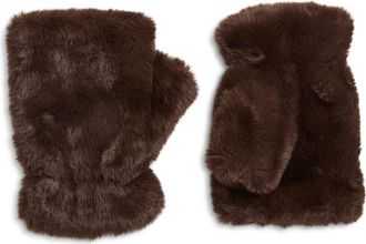 La Fiorentina Faux Fur Fingerless Mittens in Chocolate at Nordstrom
