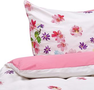 Beliani Juego De Funda N&oacute;rdica Y Funda De Almohada Blanco Y Rosa 155 X 200 Cm De Algod&oacute;n Larynhill