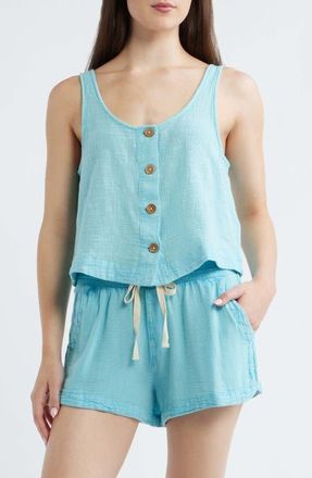 Rip Curl Classic Surf Cotton Crop Button-Up Tank in Sea Blue at Nordstrom, Size Xx-Small
