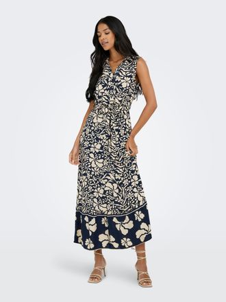 Only Maxikleid ONLY ONLVIBE LIFE S/L SHIRT LONG DRESS WVN, Damen, Gr. S, N-Gr, blau (night sky aop:cd narri prinit), Web, Obermaterial: 100% Viskose, bedru