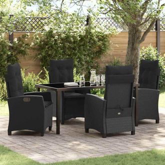 vidaXL Conjunto De Comedor De Jard&iacute;n 5 Pcs Negro Rat&aacute;n Sint&eacute;tico Vidaxl