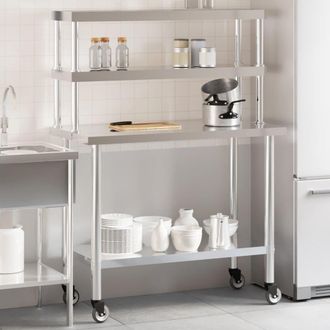 vidaXL Vidaxl - Mesa De Trabajo Para Cocina Con Estante Acero Inox 110x55x150cm