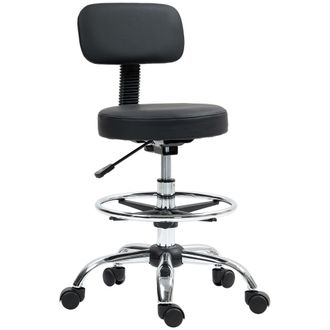 HOMCOM Faux Leather Adjustable Stool - 360&deg; Swivel Chair For Study - Black | TJ Hughes