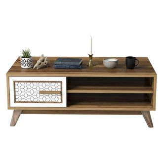 Dmora Mesa De Caf&eacute; Lesath, Mesa De Centro Baja, Revistero Para Sof&aacute;, Estante De La Sala De Estar, 105x60h38 Cm, Nogal Y Blanco, Con Embalaje Reforzado - Dmo