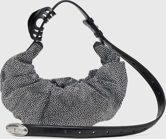 Diesel Grab-D S-Small scrunched hobo bag in crystal denim - Shoulder Bags - Woman - Black