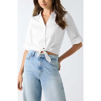 Guess Reeya Tie Front Poplin Shirt in White at Nordstrom, Size X-Large