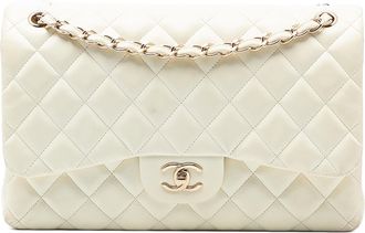 Chanel Pre-owned Womens Jumbo Classic Lambskin Double Flap - Ivory Leather - One Size