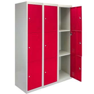 MonsterShop Monstershop - 3 Taquillas Met&aacute;licas Para Montar Con 3 Puertas Rojas 45x38x180cm Con Estantes Llaves Imanes Portatarjetas Nombre Casilleros Metalicos M