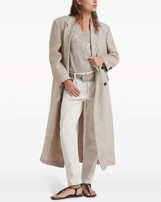 Brunello Cucinelli Cotton-Blend Straight Leg Trousers - White