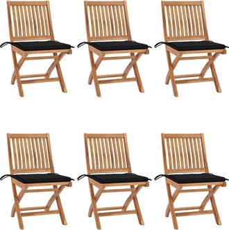 vidaXL Vidaxl - Sillas De Jard&iacute;n Plegables 6 Uds Madera Maciza Teca Con Cojines
