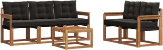 vidaXL Conjunto De Sof&aacute;s De Exterior 6 Uds. Natural Y Negro Vidaxl
