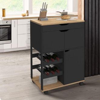 IDMarket Cosy Aparador De Cocina Con Armarios Y Botellero En Madera Y Negro