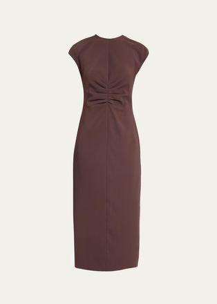 Veronica Beard June Ruched Cap-Sleeve Midi Dress