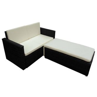 Berkfield Home Modern 2 Piece Garden Lounge Set with Cushions Poly Rattan Black