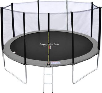 Happy Garden Cama El&aacute;stica De 370cm Reversible Gris/rosa Perth + Red De Seguridad + Escalera + Lona + Kit De Anclaje