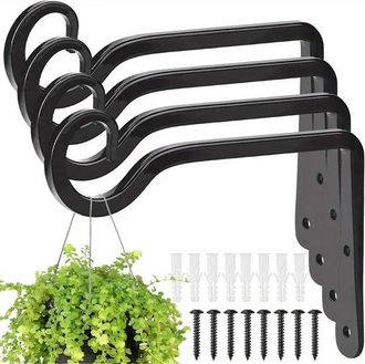 No Brand Paquete De 4 Colgadores Para Plantas Ganchos De Pared Resistentes De 15 Cm Metal Negro Aptos Para Uso Interior Y Exterior