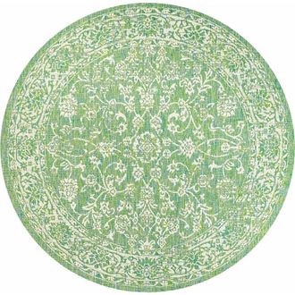 Jonathan Y Designs Tela Bohemian Textured Weave Floral Indoor/Outdoor Round Area Rug in Ivory/green at Nordstrom, Size 5Ft 0In X 5Ft 0In