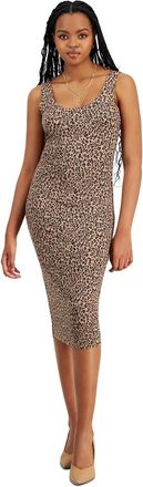Bar III Womens Bar III Bodycon Midi Dress Brown Leopard Stretch Scoop Neck UPS569