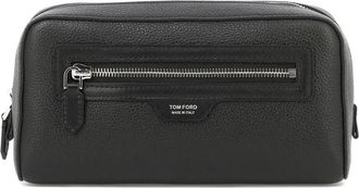 Tom Ford logo-patch leather wash bag - Black