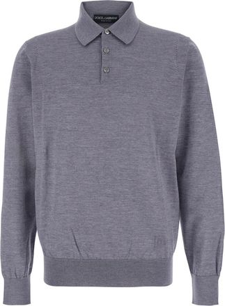 Dolce & Gabbana Grey Polo Shirt With Classic Collar And Tonal Logo Embroidery On The Front In Wool Man