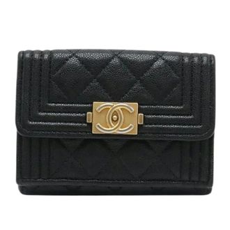 Chanel Pre-owned Boy Matelasse Small Flap Wallet - Dames - Pre-owned - Zwart - Maat: ONE Size Leer