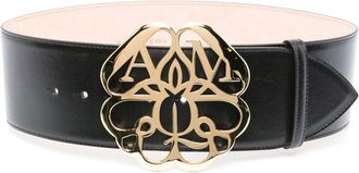 Alexander McQueen logo-plaque leather belt - women - Calf Leather - 65 - Black
