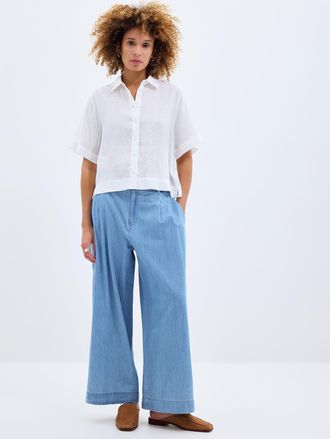 Contemporaine Womens Elastic waist flowy jean Fit: Wide leg, high rise