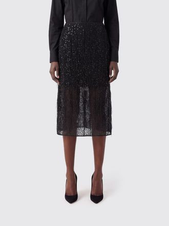Twinset Cr&ecirc;pe Pencil Midi Skirt with Sequin Embroidery and Fringes