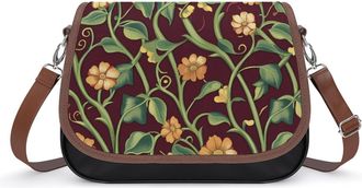 Generic Middle Ages Flowers Crossbody Bag Womens Handbag PU Message Bags Shoulder Purse with Adjustable Strap