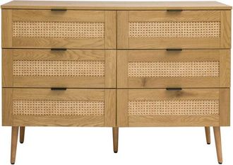 Miliboo C&oacute;moda Acabado En Madera Clara, Rejilla De Rat&aacute;n Y Metal Negro 3 Cajones L120 Cm Manille