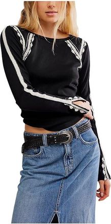 Free People Lost Love Long-sleeve Top Womens Clothing Black Combo : MD (Womens 8-10), Cotton/Elastane