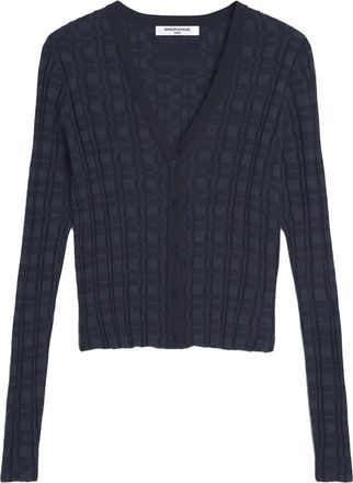 Maison Kitsun&eacute; patterned V-neck knitwear - women - Wool - L - Blue