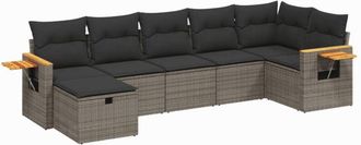 vidaXL Vidaxl - Set De Sof&aacute;s De Jard&iacute;n 7 Piezas Con Cojines Rat&aacute;n Pe Gris