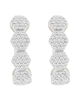 Suzy Levian 14K 0.35 Ct. Tw. Diamond Flower Huggie Hoops