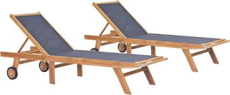 vidaXL Vidaxl - Tumbonas Plegables Con Ruedas 2 Uds Teca Maciza Y Textilene