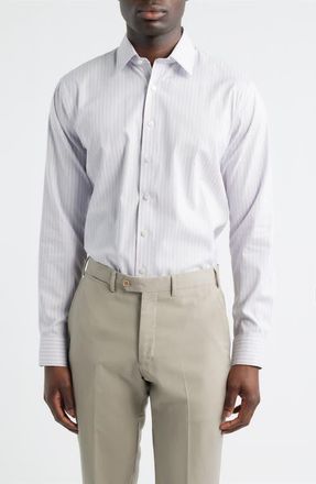 Nordstrom Trim Fit Premium Performance Dress Shirt in Purple Solara Stripe at Nordstrom, Size 15.5 - 34
