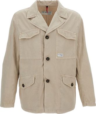 Fay Unlined Utility Jacket in Garment-Dyed Cotton and Linen Gabardine