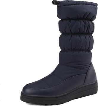 Generic Womens Winter Waterproof Rain Ankle Snow Boots Platform Round Toe Pull On Comfort Casual Warm Shoes (7.5,Blue)