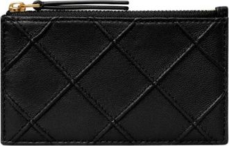 Tory Burch Fleming Soft Zip Card Case - Dames - Portefeuilles - Zwart - ONE Size - Leer - Accessoires