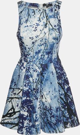 Elisabetta Franchi Blue Floral Print Neoprene Flared Mini Dress
