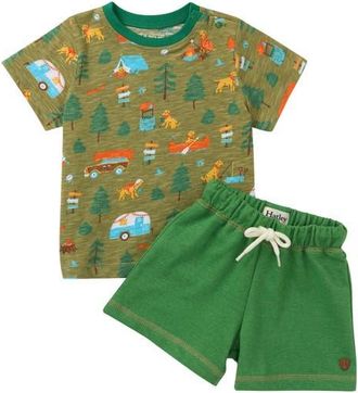 Hatley Kids Summer Camping Cotton T-Shirt & Pull-On Shorts Set in Sage at Nordstrom, Size 18-24M