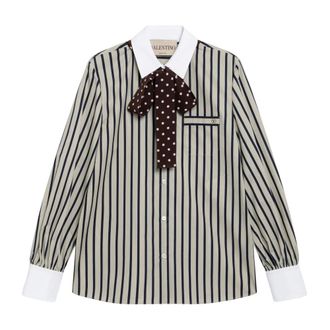 Valentino Gestreept katoenen overhemd met sjaal - Dames - Blouses & Shirts - Beige - Maat: L Katoen