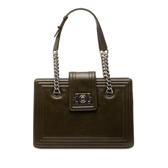 Chanel Green Khaki Leather Shoulder Bag Tote Bag (Pre-Owned)