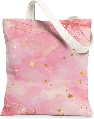 Generic Elegant Peach Stars Canvas Tote Bags, Modern Glitter Design Reusable Grocery Bags, Lightweight Washable Shoulder Strap Canv, Peach, 13x15 Inch