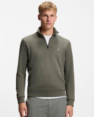 Boss Orange by Hugo Boss Mens Zetrust 1/4 Zip Sweatshirt in Dark Green Cotton - Size X-Large
