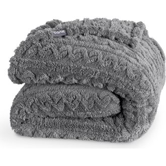 Bare Home Cable Faux Shearling Blanket in Grey at Nordstrom, Size Full