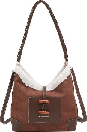 Generic Women Faux Suede Shoulder Bags Vintage Handbags with Adjustable Strap for Work Shopping Travel